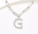 Diamonique Paperclip Link Initial Necklace Sterling Silver, G initial